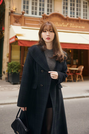 Checked Pattern Wool Blend Coat