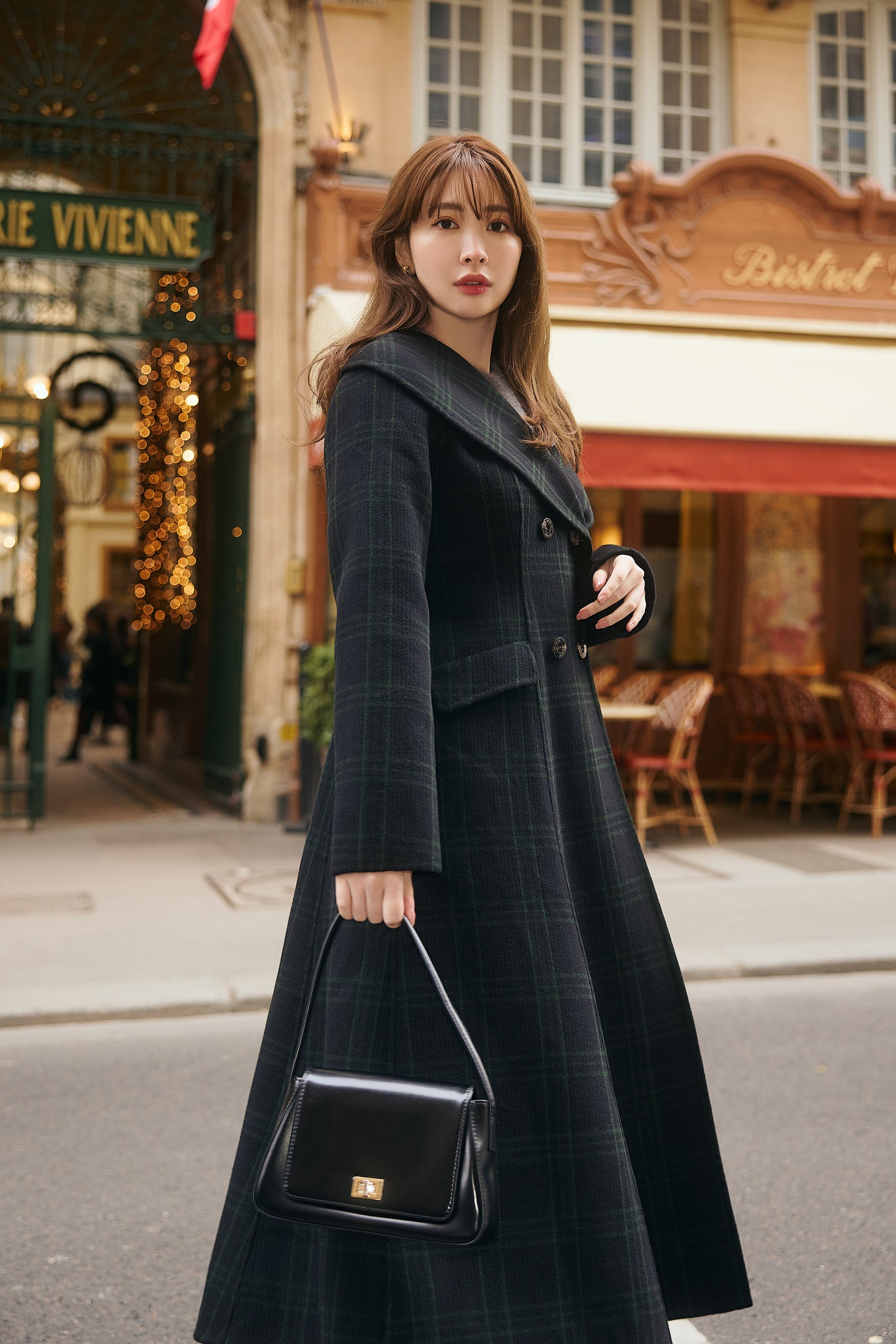 Checked Pattern Wool Blend Coat