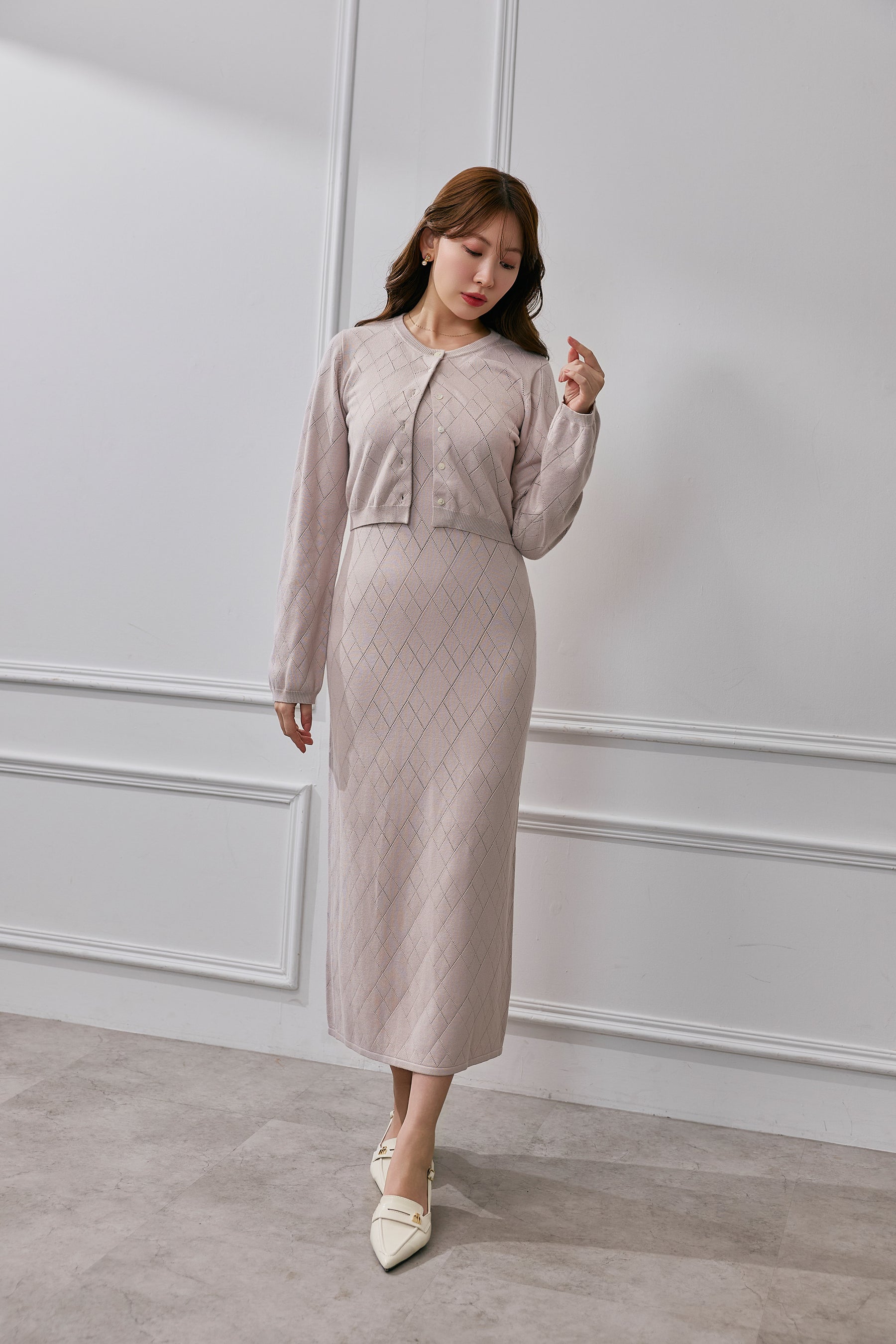 Diamond Pattern Knit Dress Set