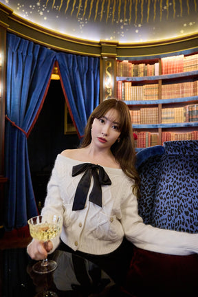 Aerienne Cable-Knit Ribbon Cardigan