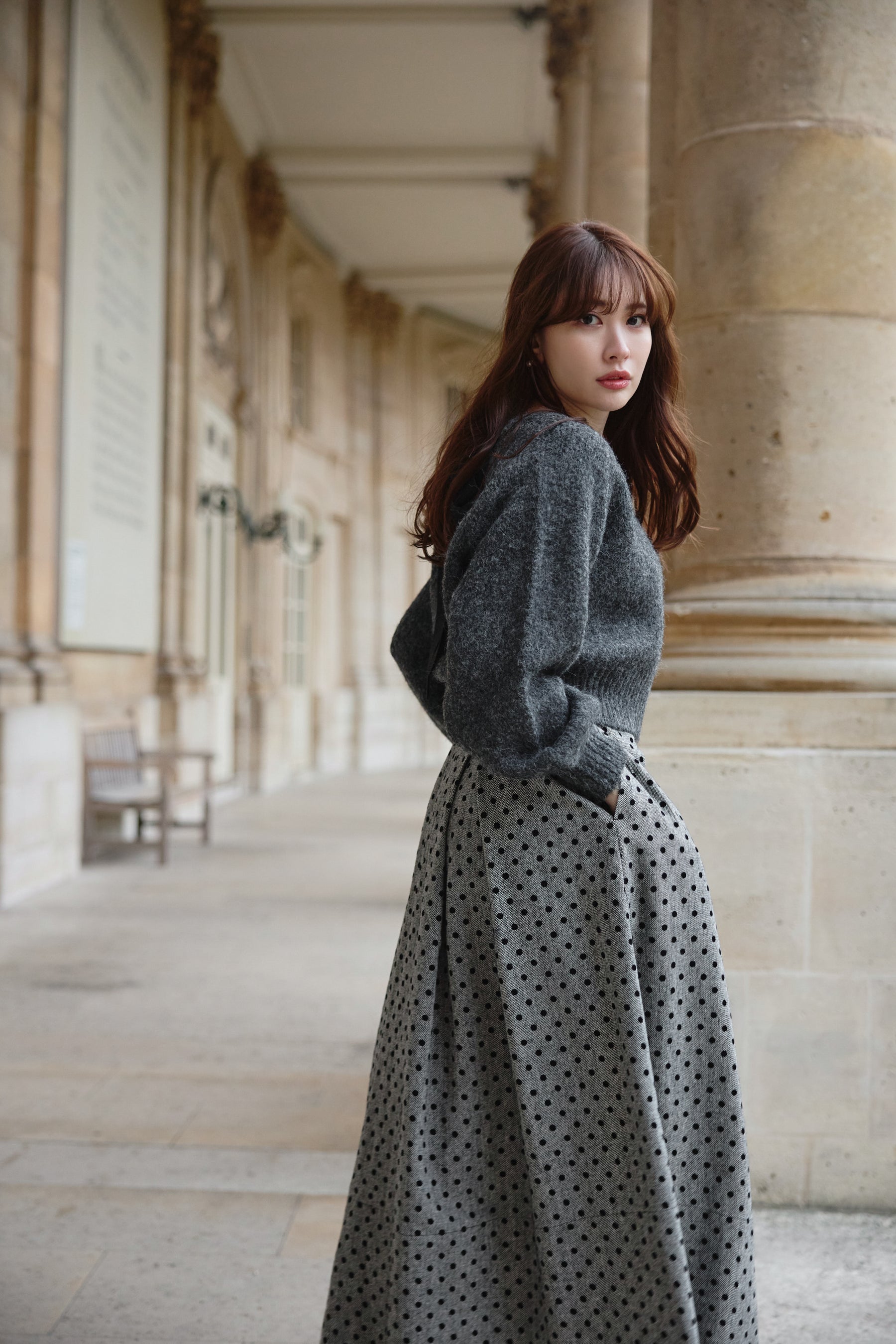 Tweed Flocked Dot Long Skirt /Her lip to付属のハンガーは付きません