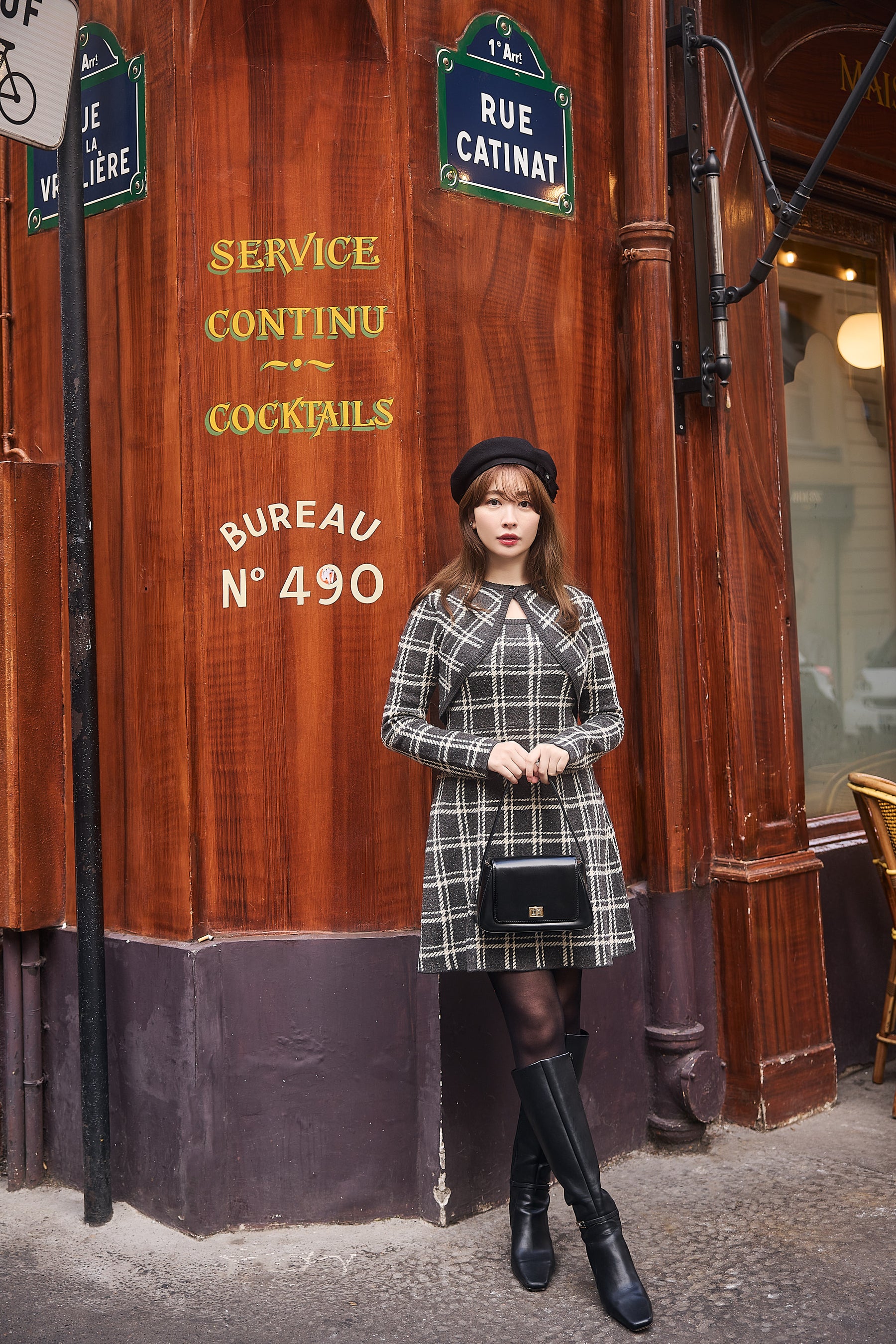 【1月中旬発送】【gray】Pantheon Checked Knit Dress