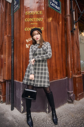 【1月中旬発送】【gray】Pantheon Checked Knit Dress