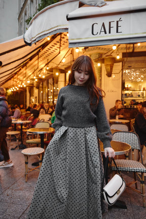 Tweed Flocked Dot Long Skirt
