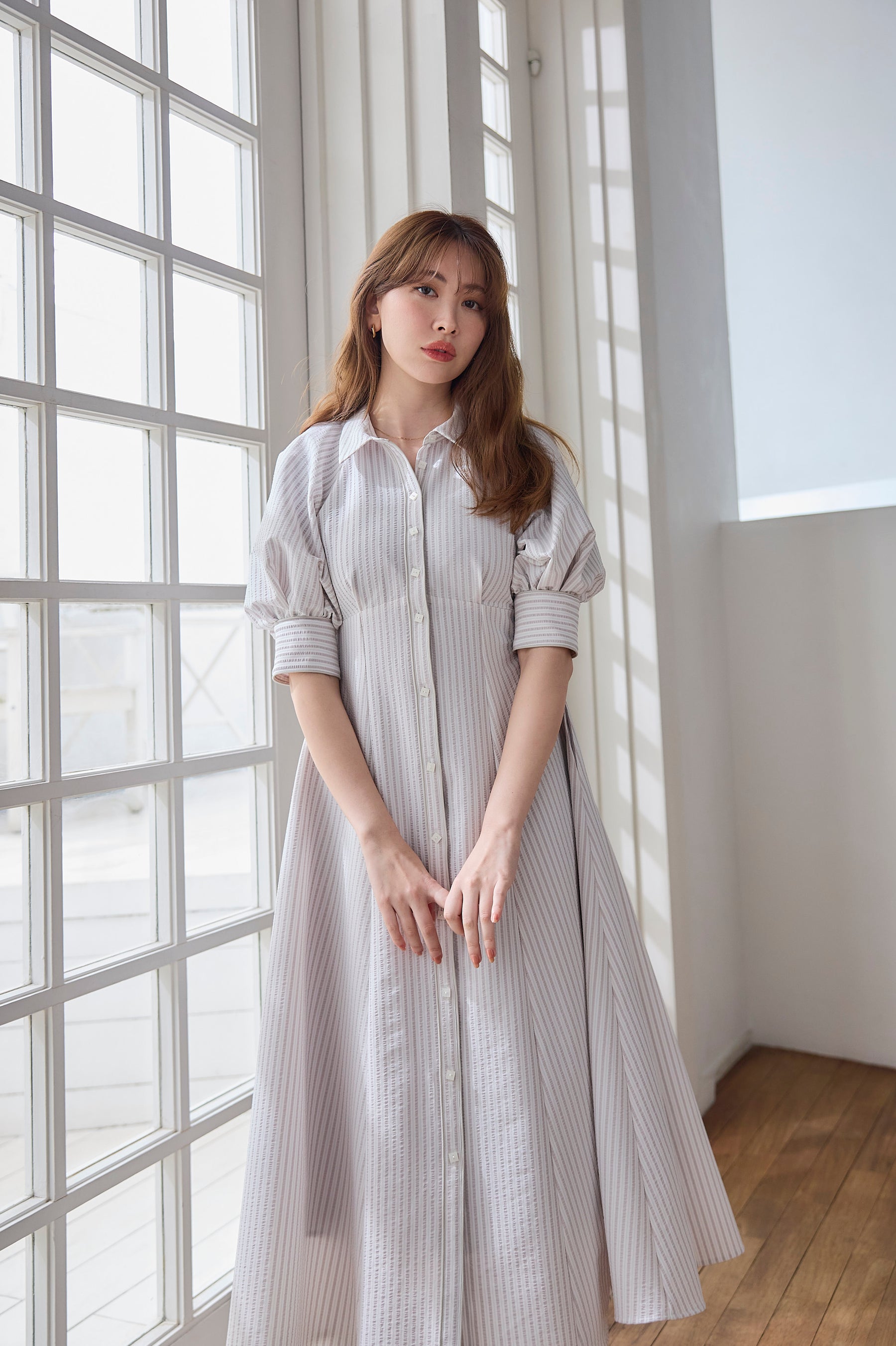 12,900円Volume Sleeve Stripe Dress herlipto