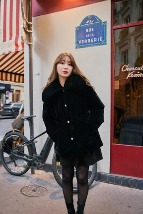 Bijou-Button Velour Down Jacket