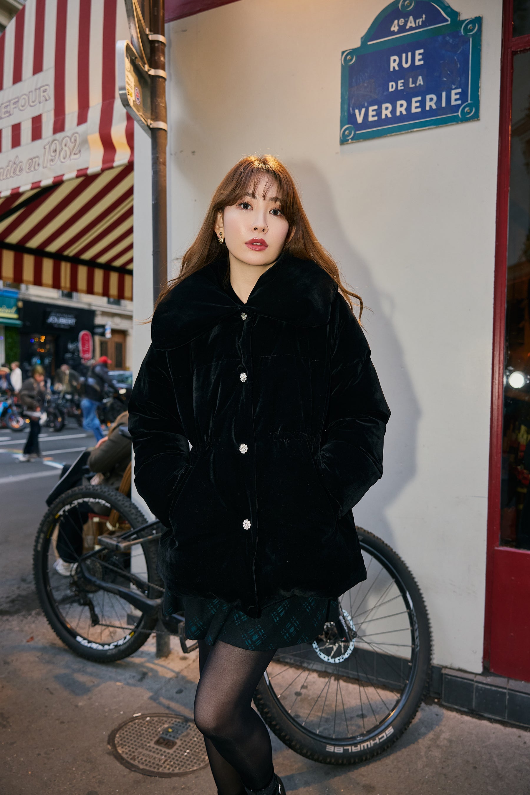 Bijou-Button Velour Down Jacket