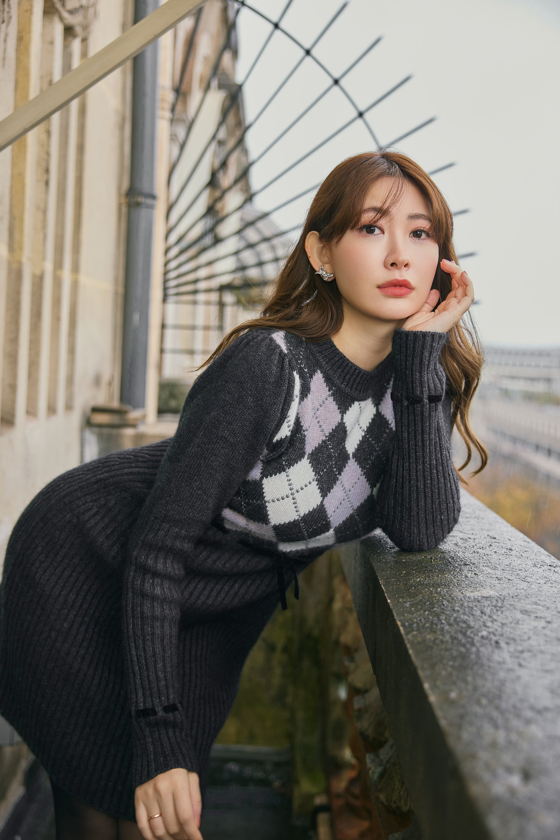 Moor Argyle Ribbon Knit Dress