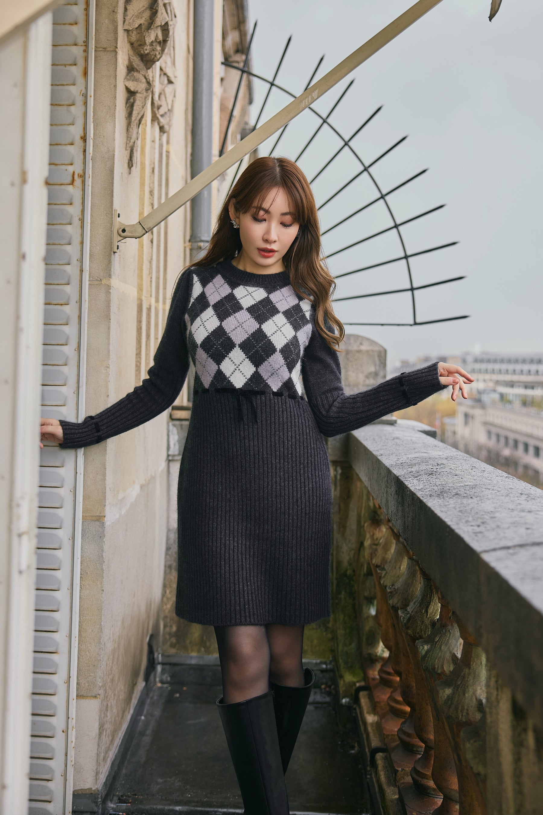 Moor Argyle Ribbon Knit Dress