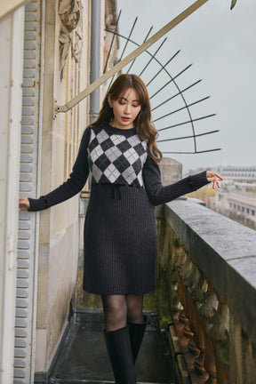 Moor Argyle Ribbon Knit Dress