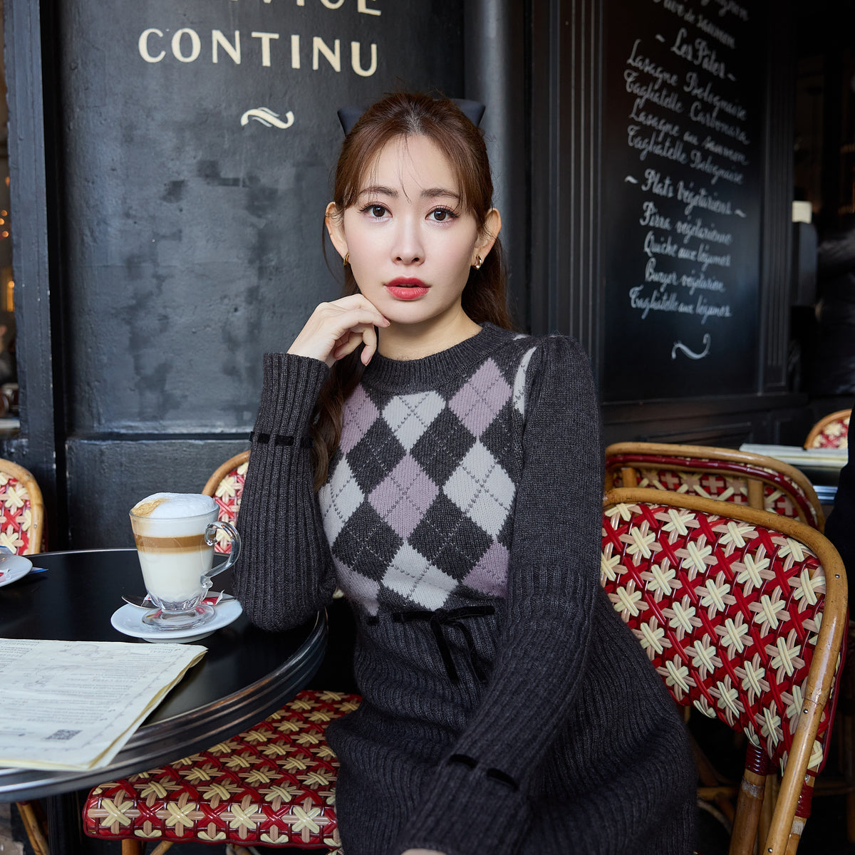 Moor Argyle Ribbon Knit Dress