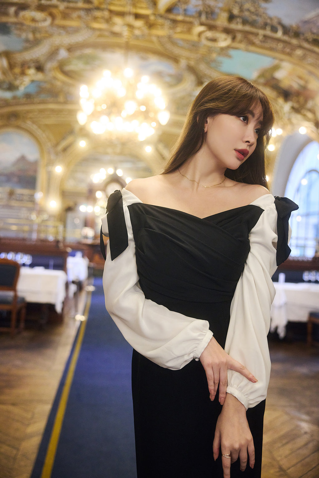 美品Herlipto Faubourg Shoulder Ribbon Dres Faubourg Shoulder Ribbon Dress