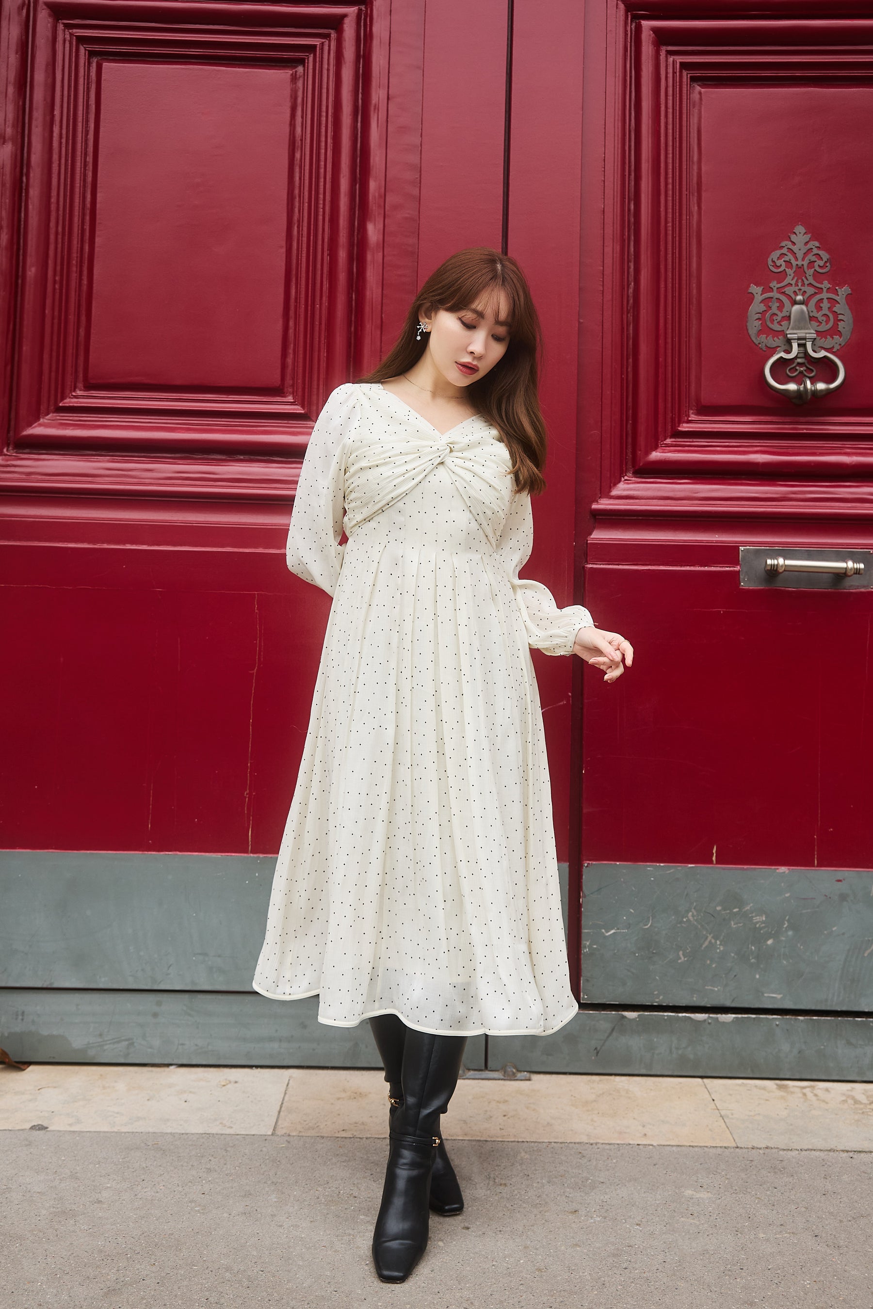 Moon Glow Dot Pleated Dress