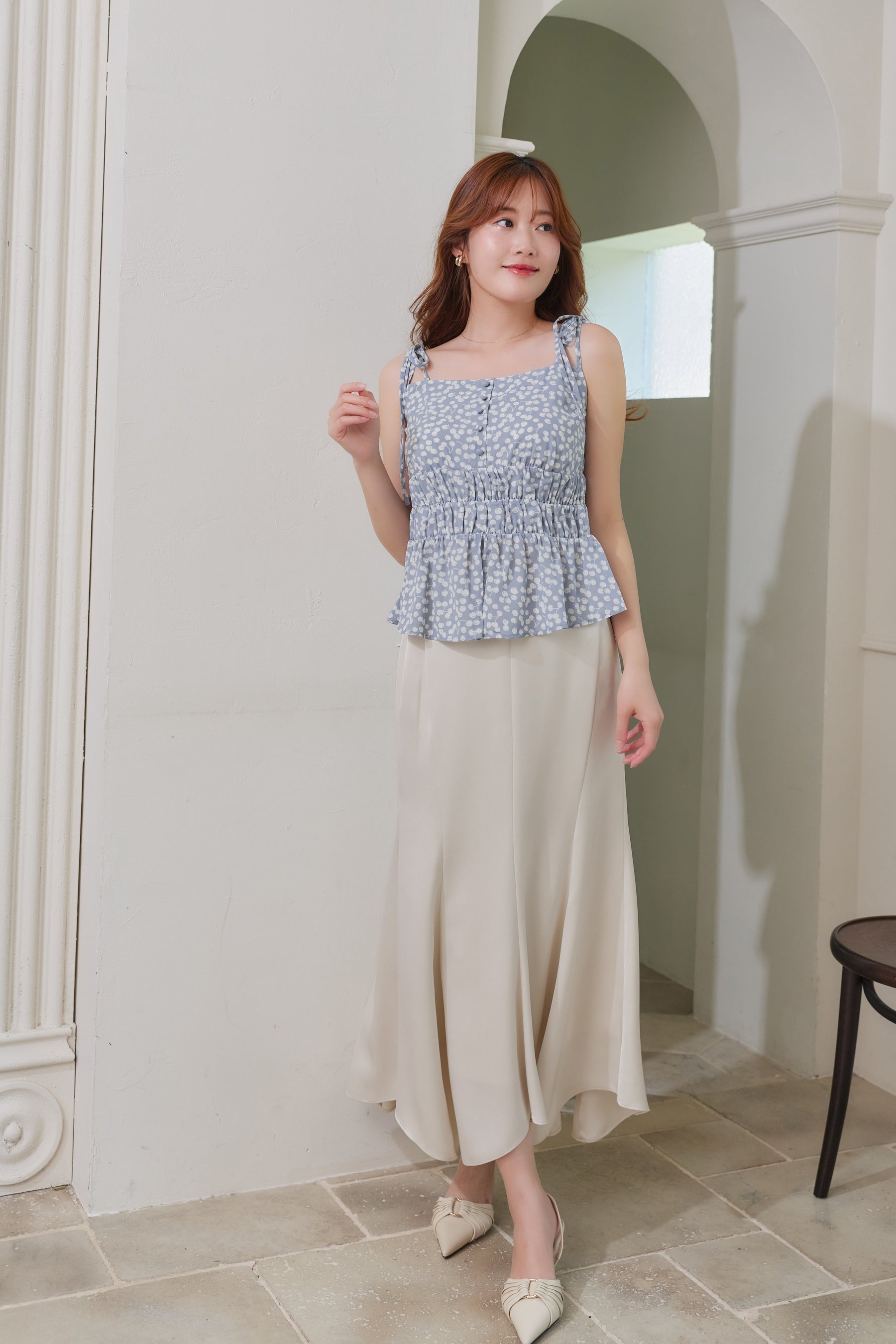 トップス Cherry Pattern Strap Top M beige 新色】Cherry Pattern Strap Top
