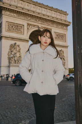 Gold-Button Tweed Down Jacket