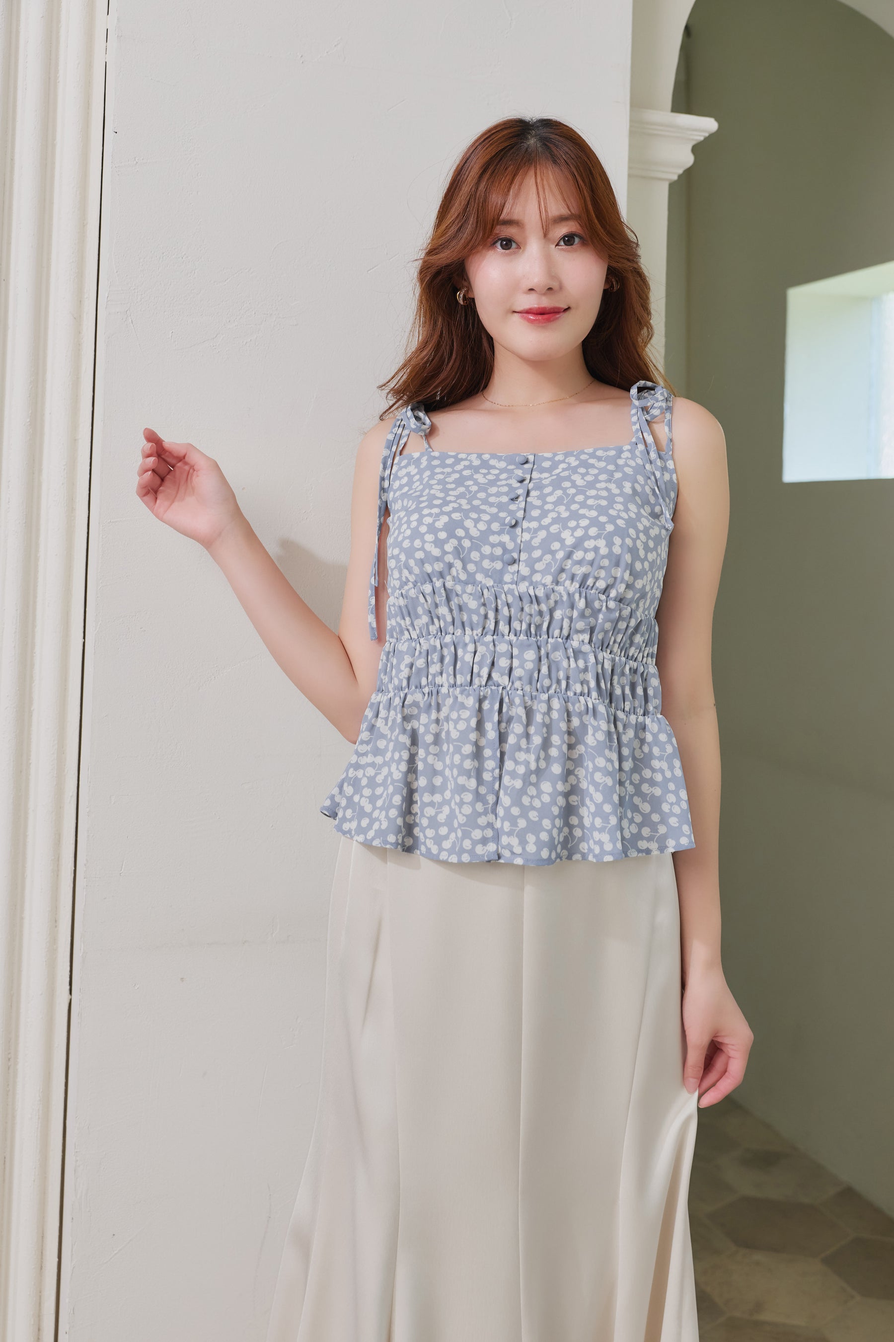 新色】Cherry Pattern Strap Top