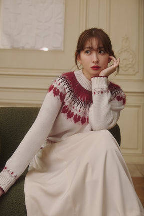 【新色】【red】Heart Fair Isle Knit Pullover