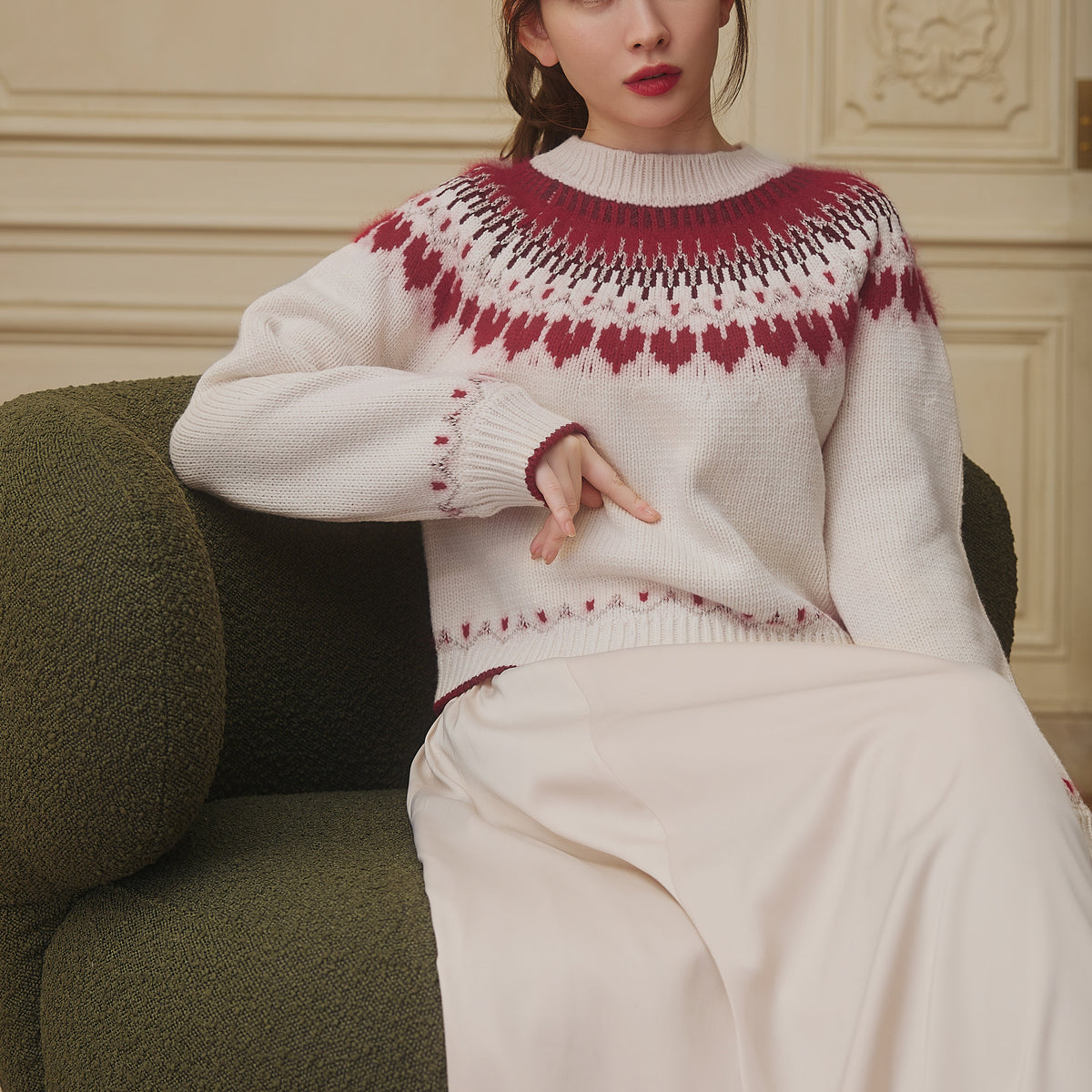 トップス herlipto Heart Fair Isle Knit Pullover Herlipto Heart Fair Isle Knit Pullover