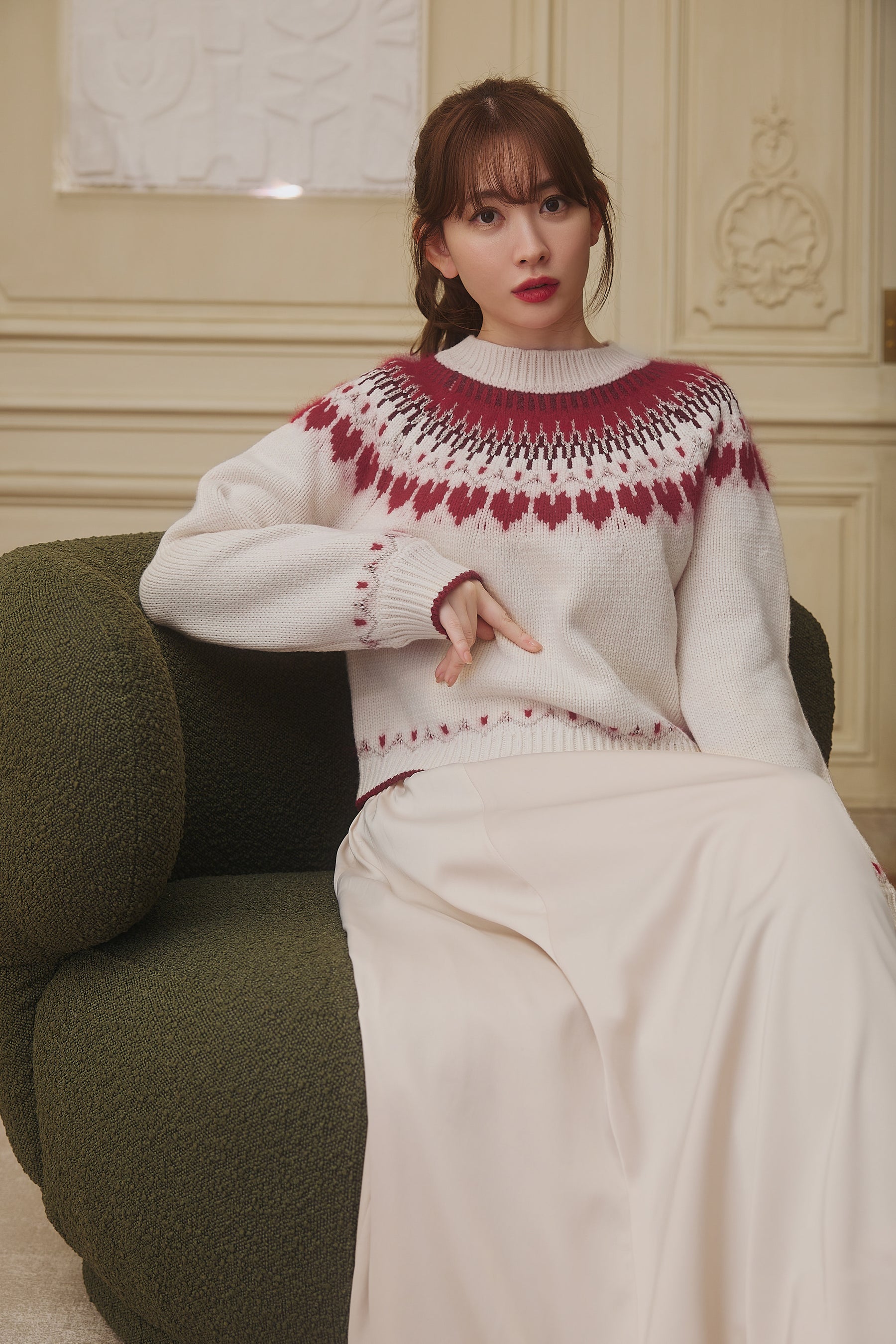 【新色】【red】Heart Fair Isle Knit Pullover