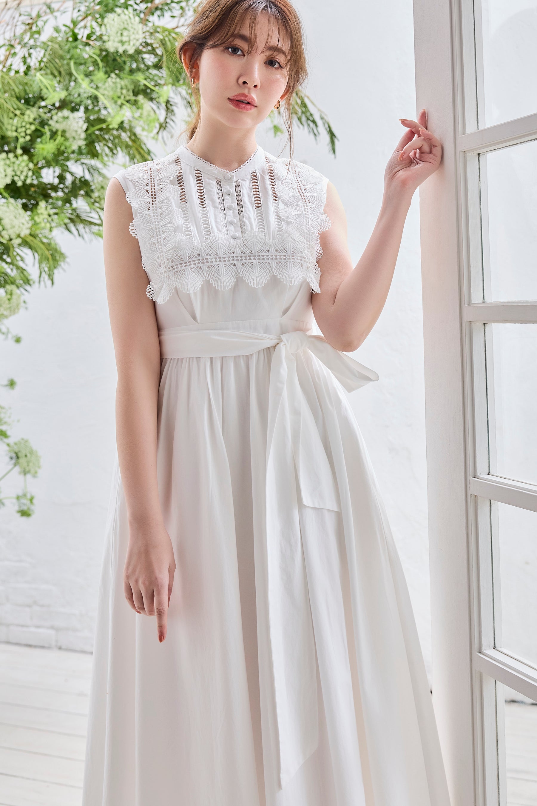 New color] Grace Cotton-Blend Long Dress