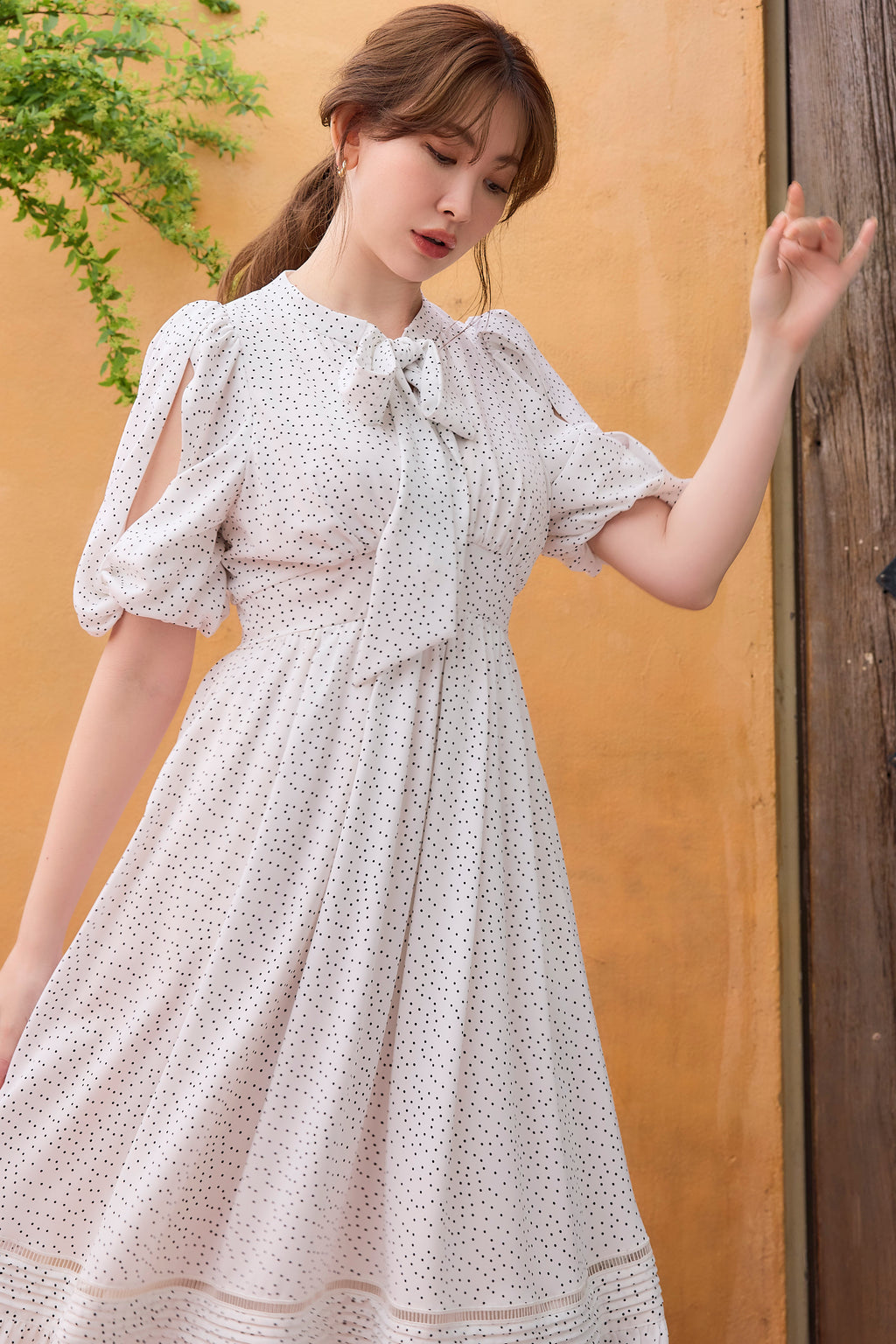 Polka-Dot Open Shoulder Dress