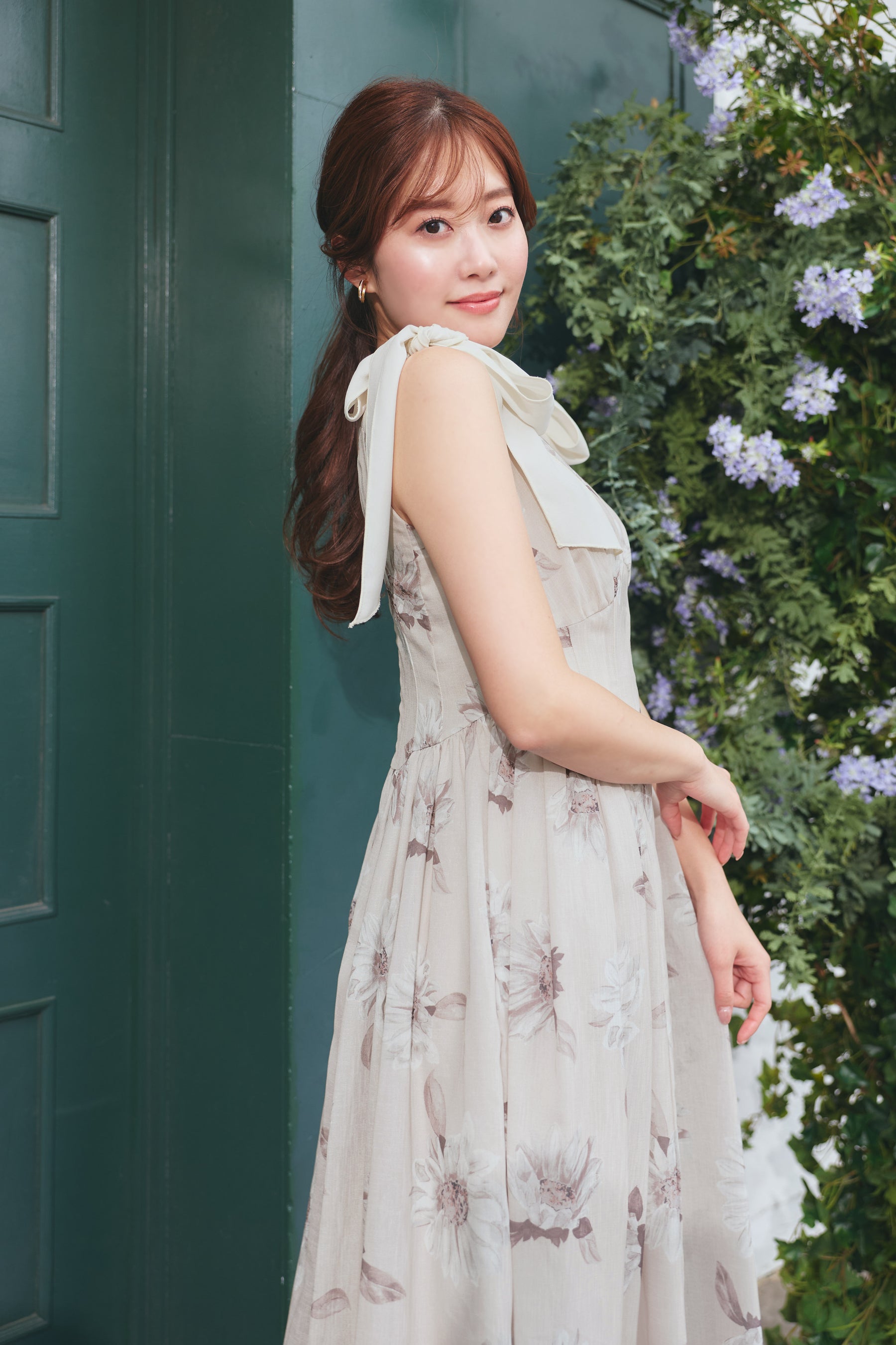 【新色】Sunflower-Printed Midi Dress