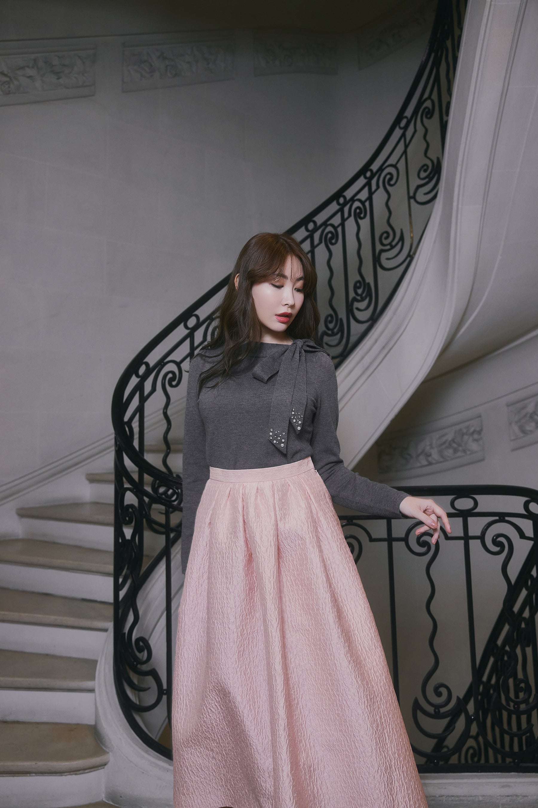 Dot Jacquard Flared Skirt