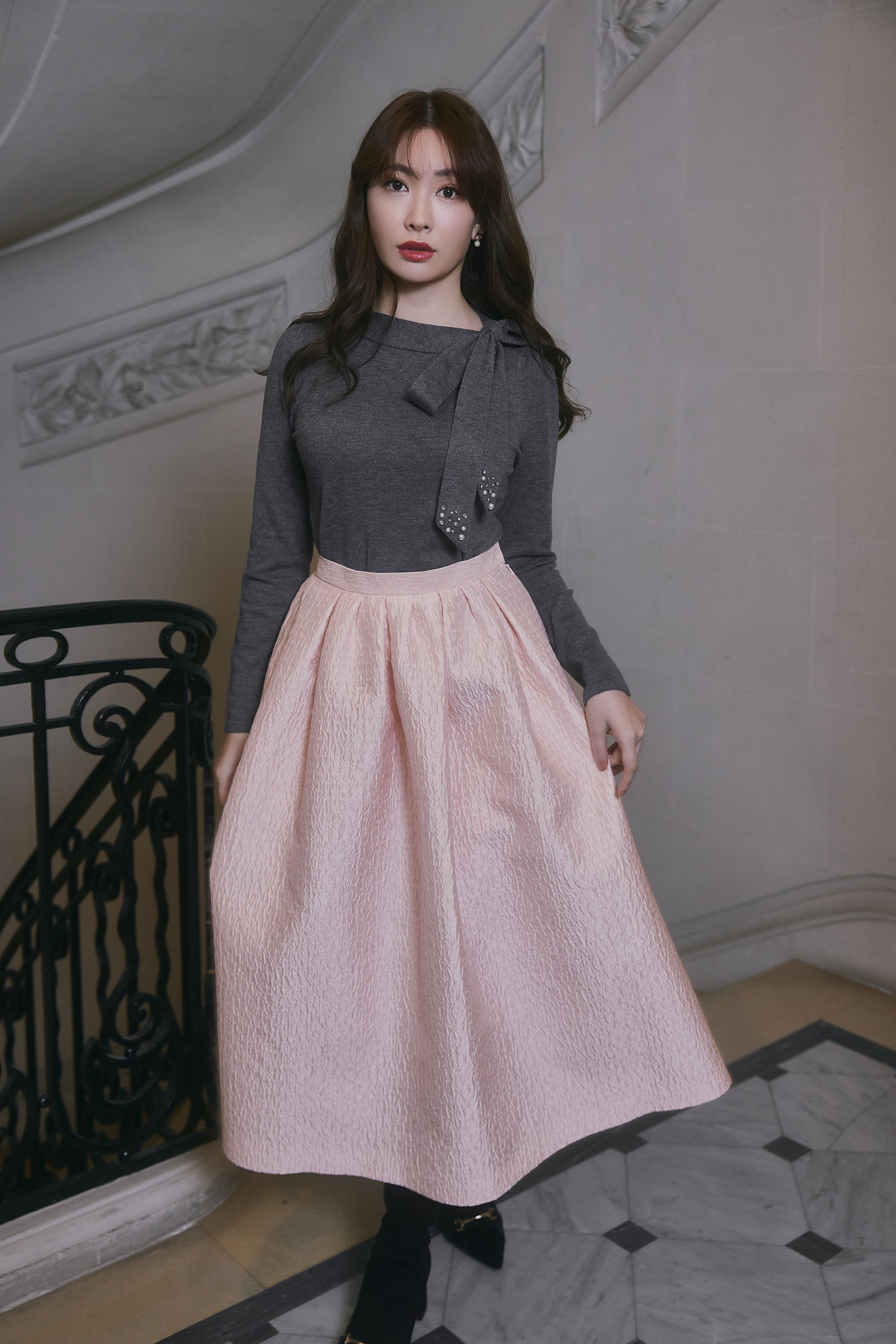 Dot Jacquard Flared Skirt