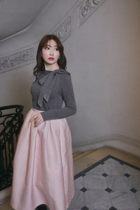Dot Jacquard Flared Skirt
