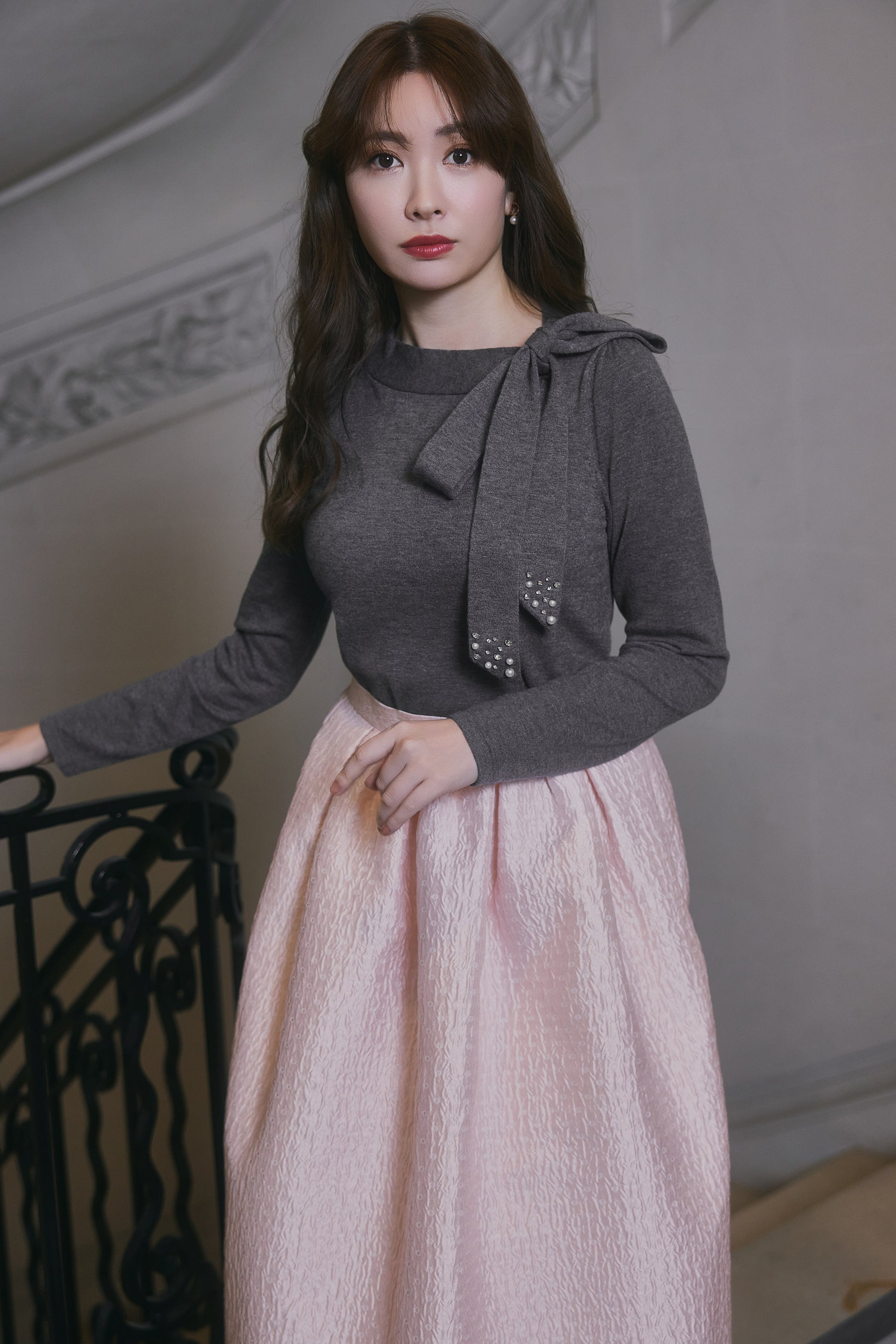 Dot Jacquard Flared Skirt