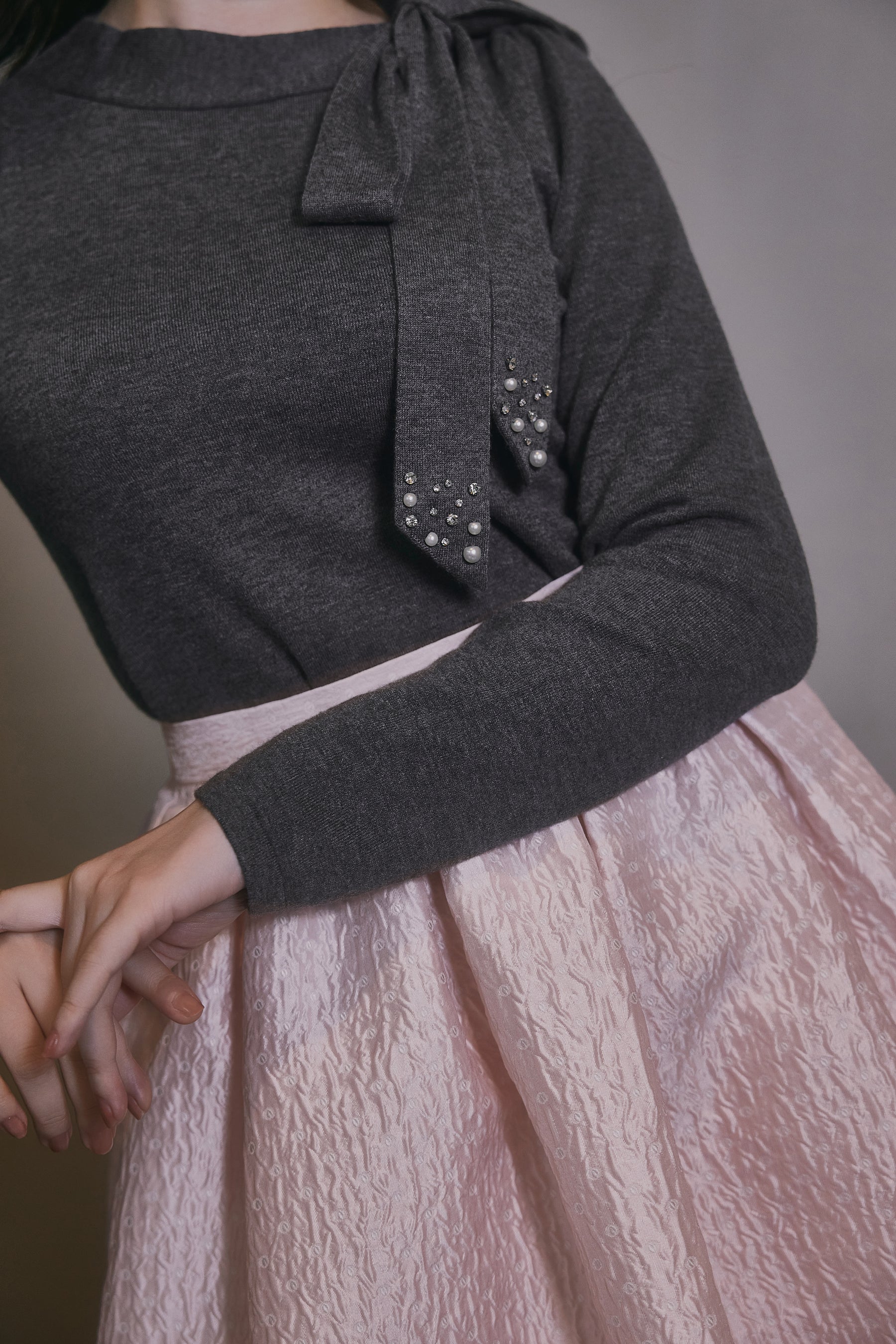 Bijou Ribbon-Tie Knit Top