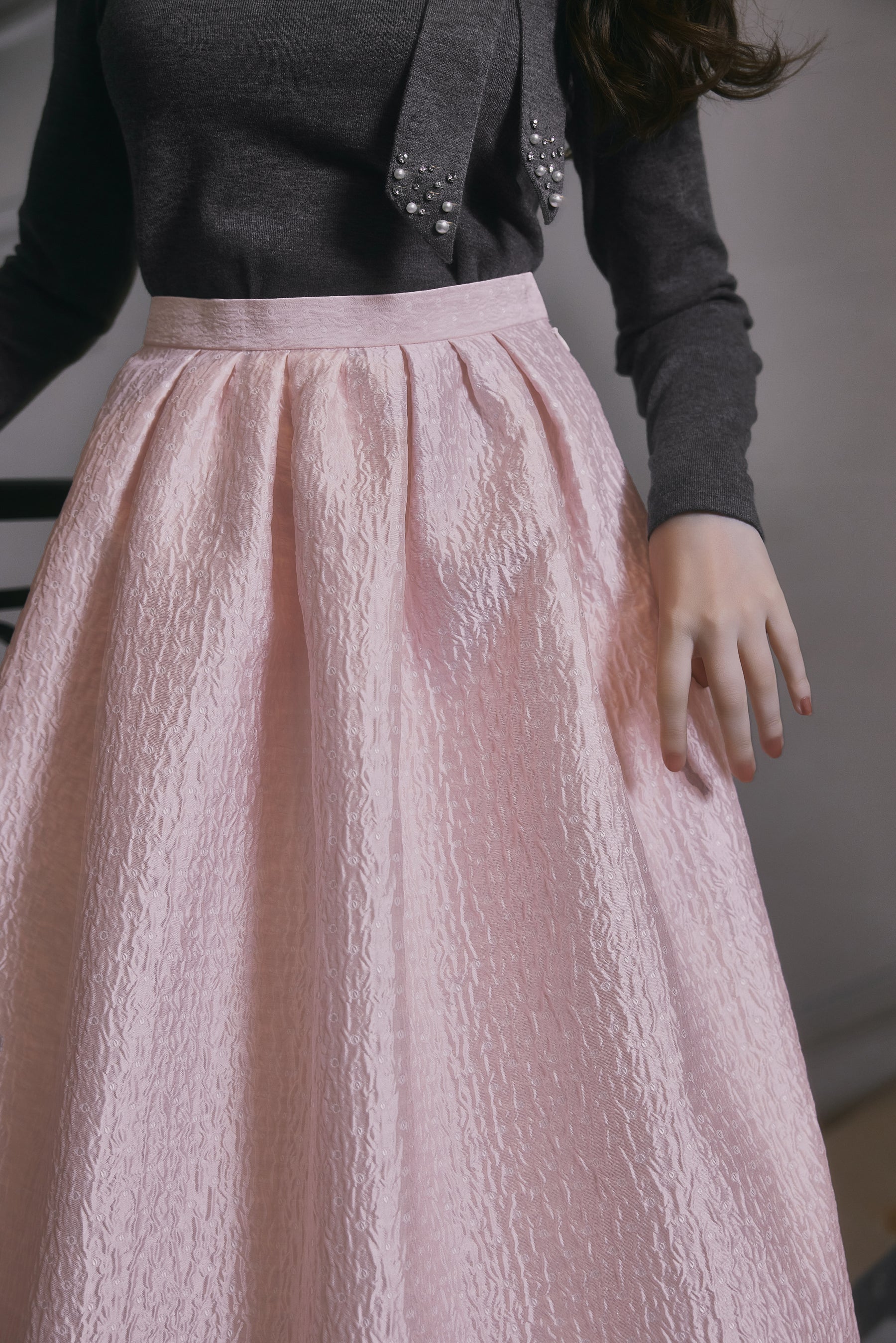 Dot Jacquard Flared Skirt
