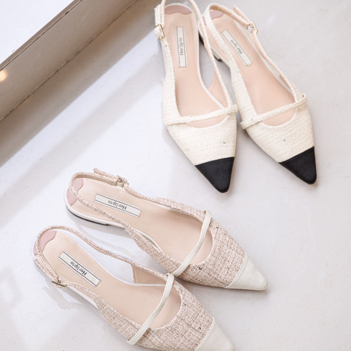 靴 Herlipto Tweed Slingback Flats Tweed Slingback Flats