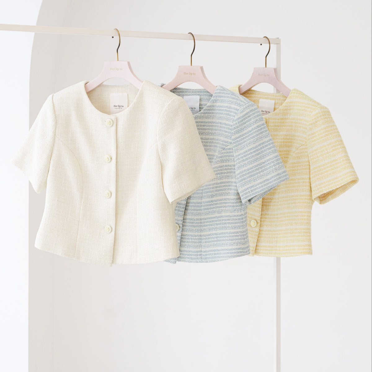 Her lip to ショートスリーブツイードジャケット S エクリュ Her lip to ショートスリーブツイードジャケット S エクリュ Her lip