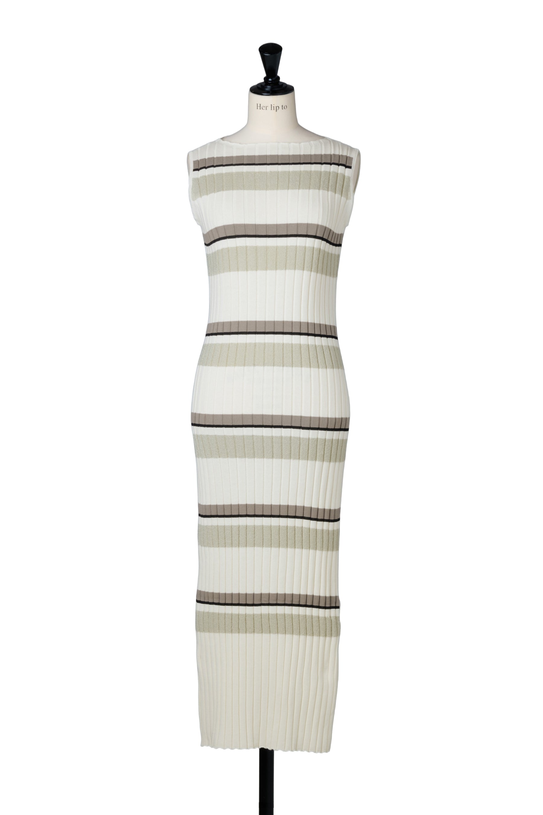 New color] Cotton Striped Ribbed Knit Dress