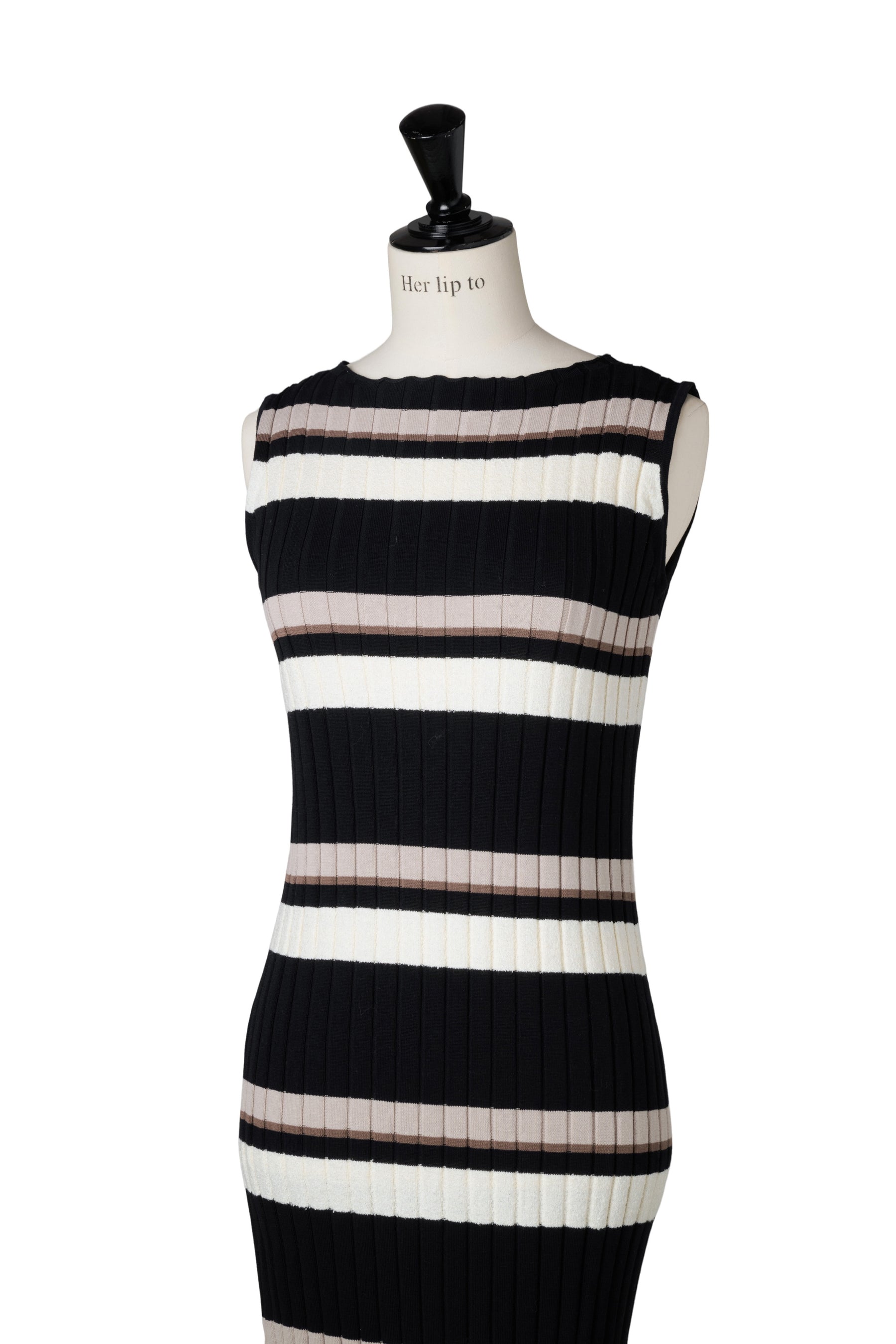 New color] Cotton Striped Ribbed Knit Dress