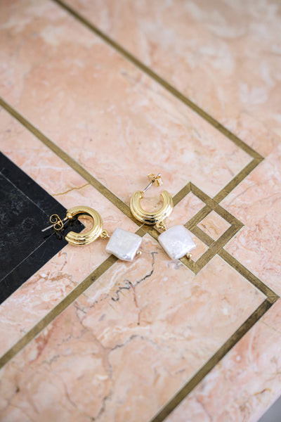 Square Pearl Drop Pierces