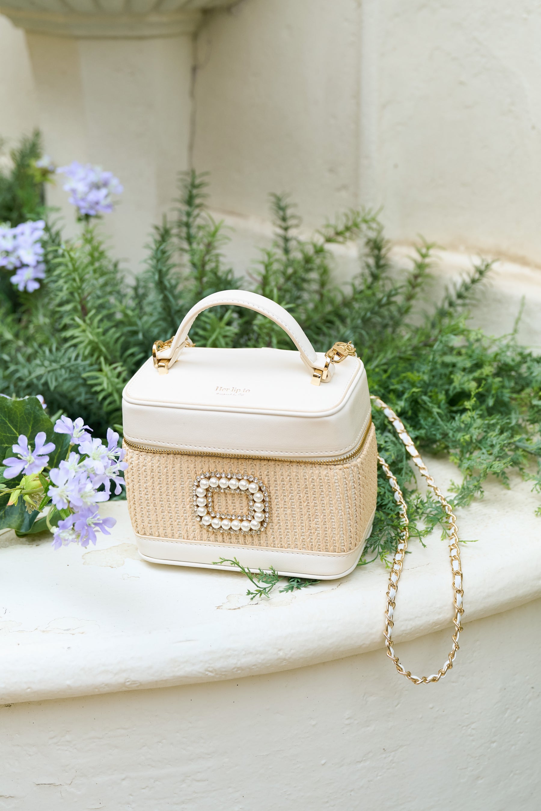 Herlipto Tweed Crystal Vanity Bag 新品 新色】Raffia Effect Crystal Vanity Bag
