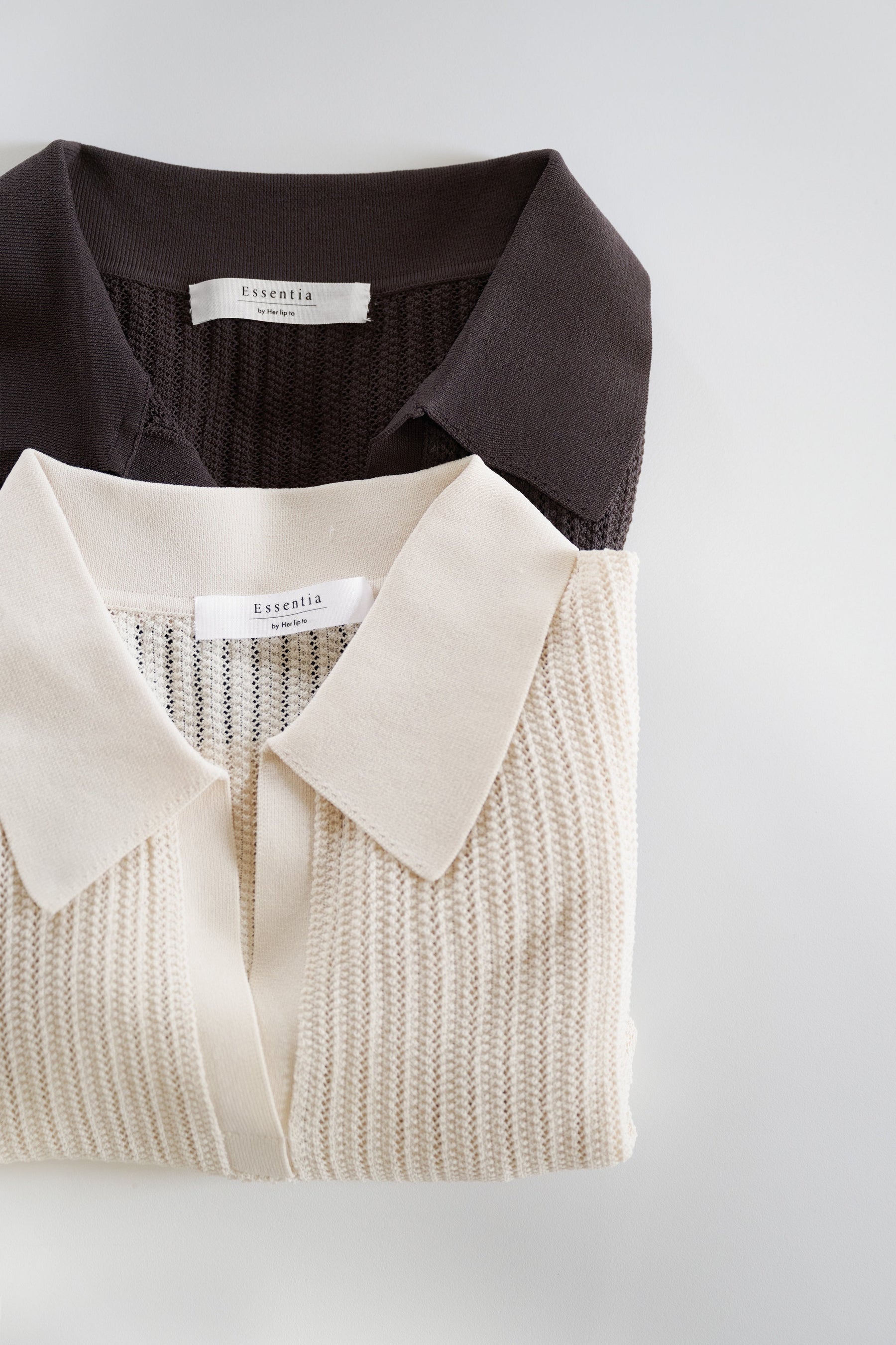 Essentia］Pointelle-Knit Polo Top