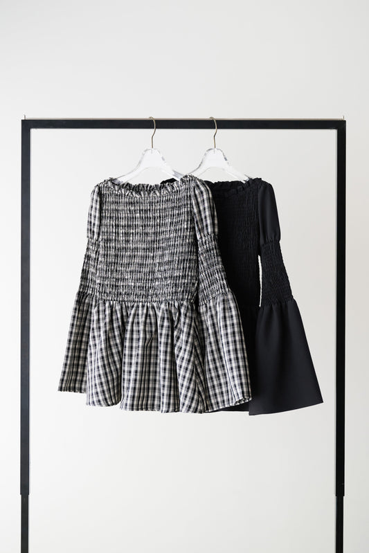 ［Essentia］【新色】Checked Flared Peplum Top
