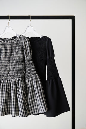 ［Essentia］【新色】Checked Flared Peplum Top