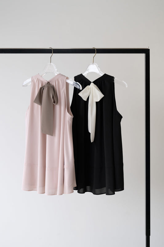 ［Essentia］Back Ribbon Chiffon Top