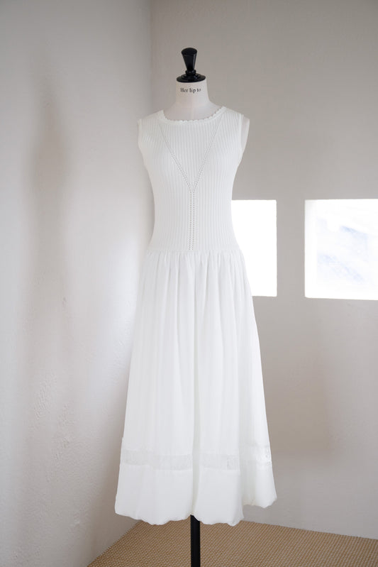 ［Essentia］Eyelet Knit Docking Dress
