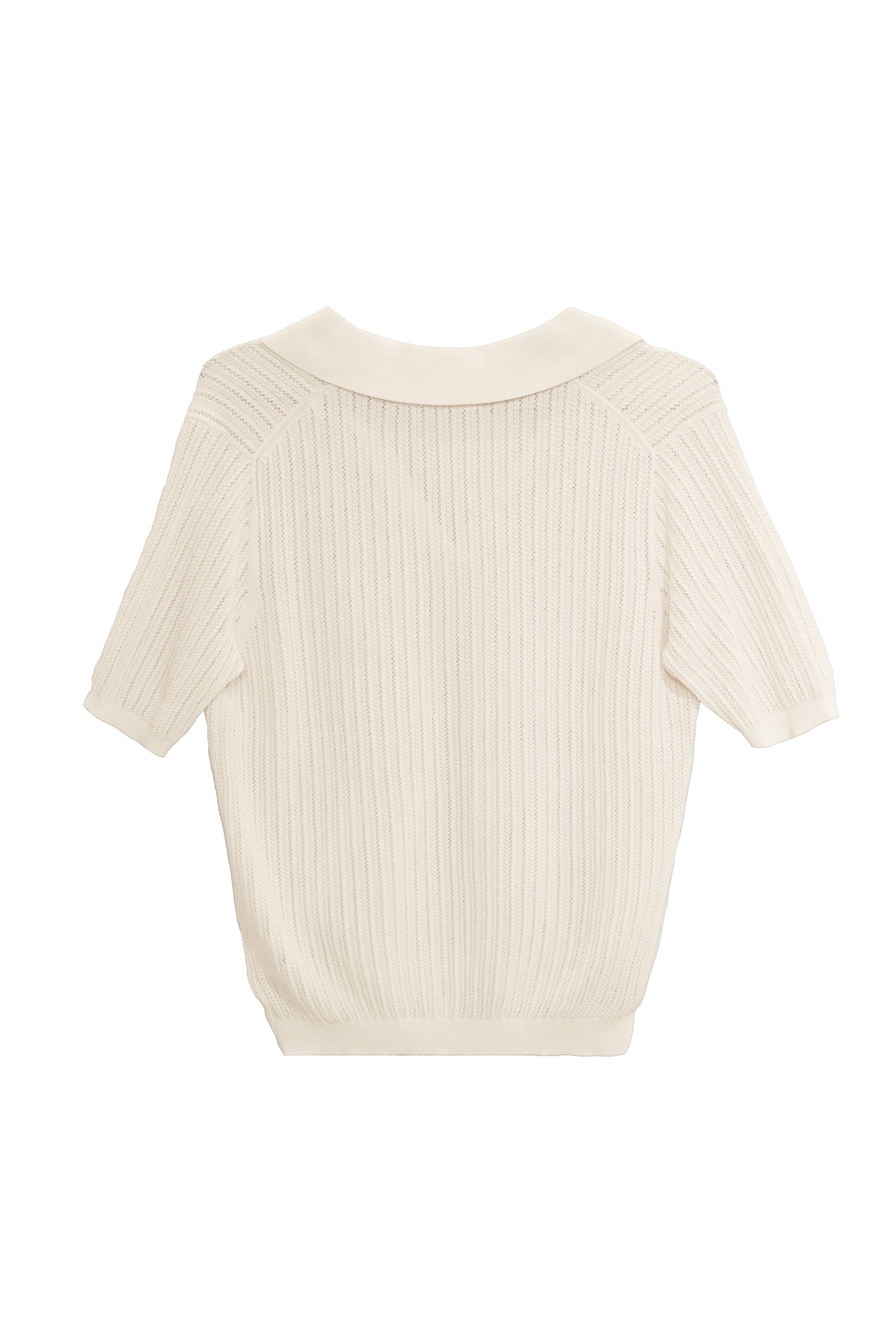 ［Essentia］Pointelle-Knit Polo Top