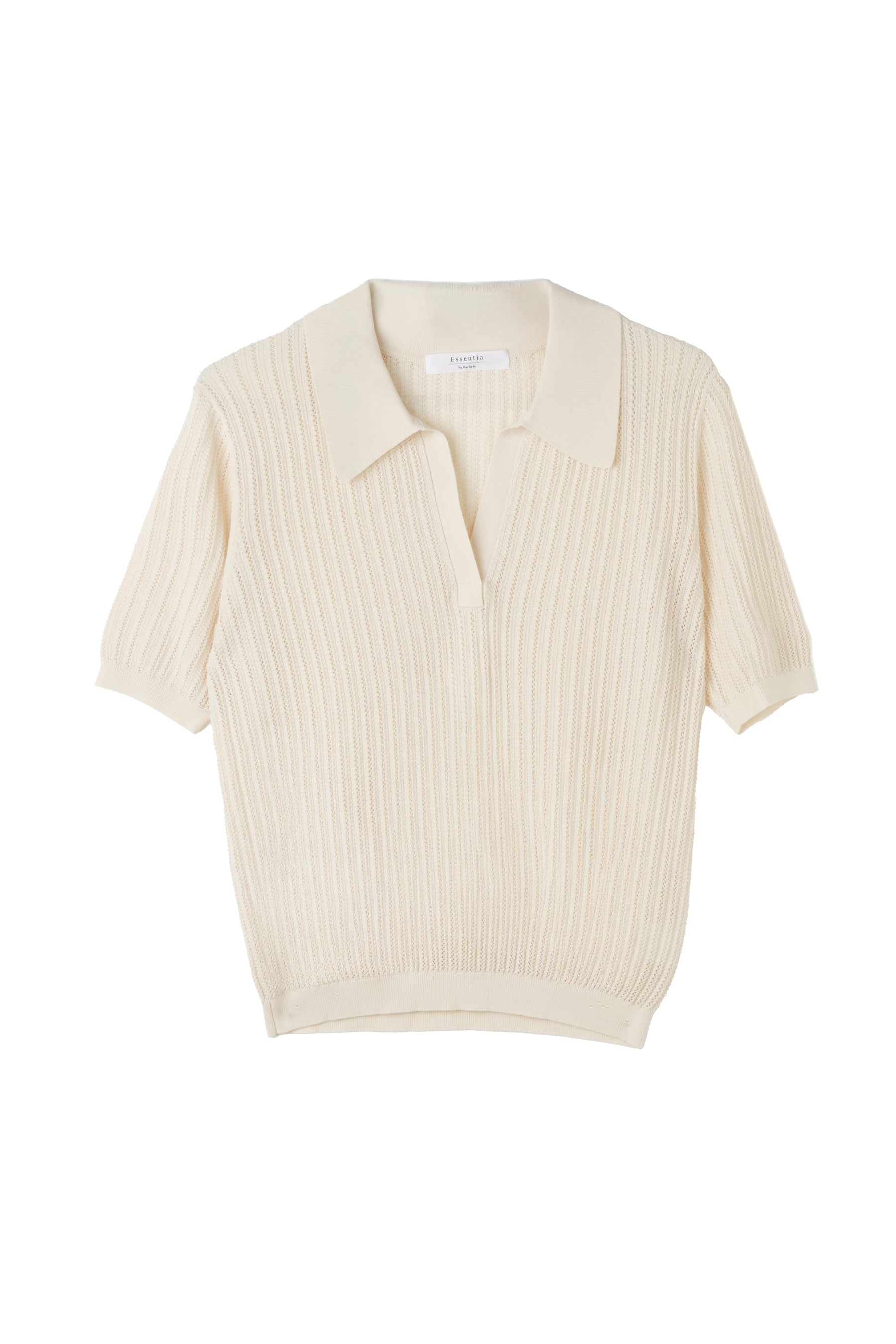 ［Essentia］Pointelle-Knit Polo Top