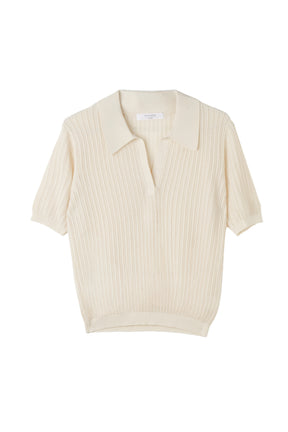 ［Essentia］Pointelle-Knit Polo Top