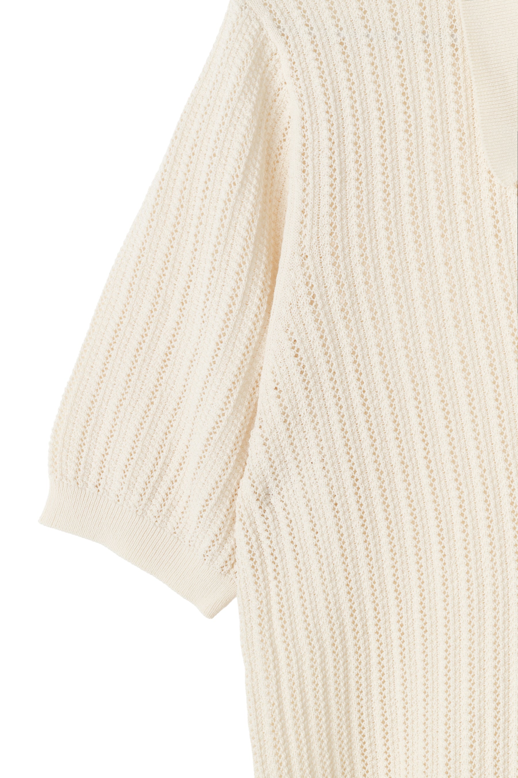 ［Essentia］Pointelle-Knit Polo Top