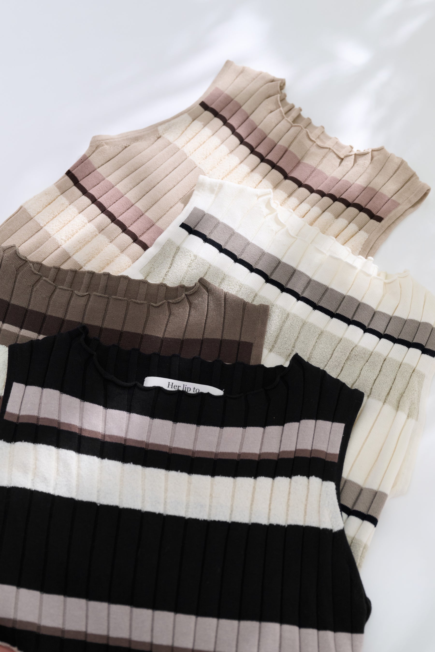 New color] Cotton Striped Ribbed Knit Dress