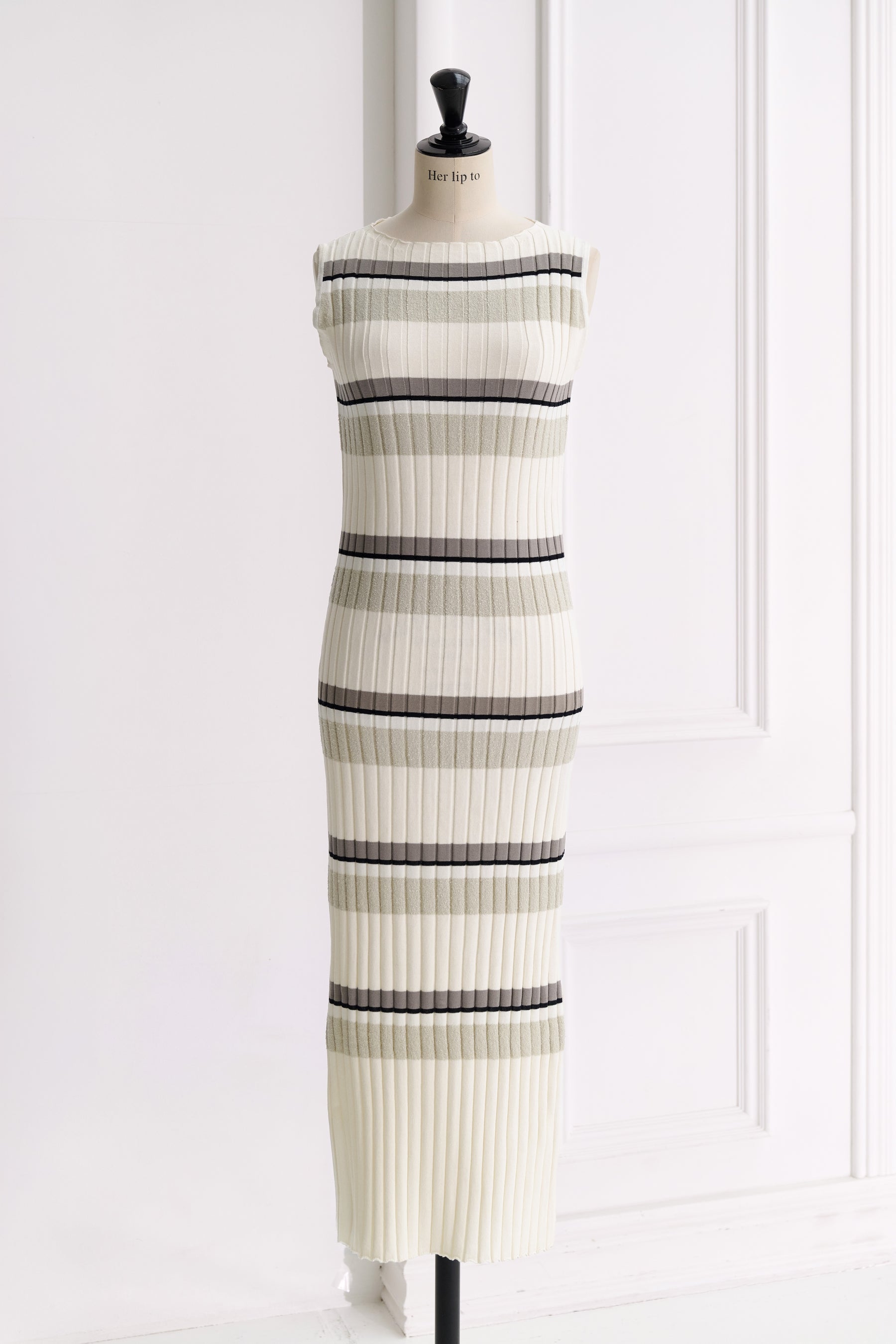 New color] Cotton Striped Ribbed Knit Dress
