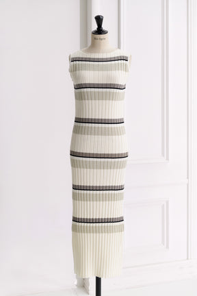 [New color] Cotton Striped Ribbed Knit Dress